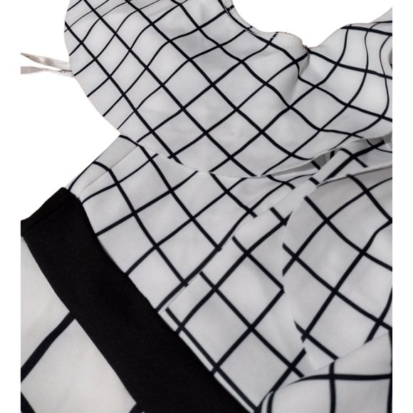 ASOS DESIGN White and Black Grid Design One Shoulder Ruffle Mini Dress, Size 2 - Picture 8 of 16